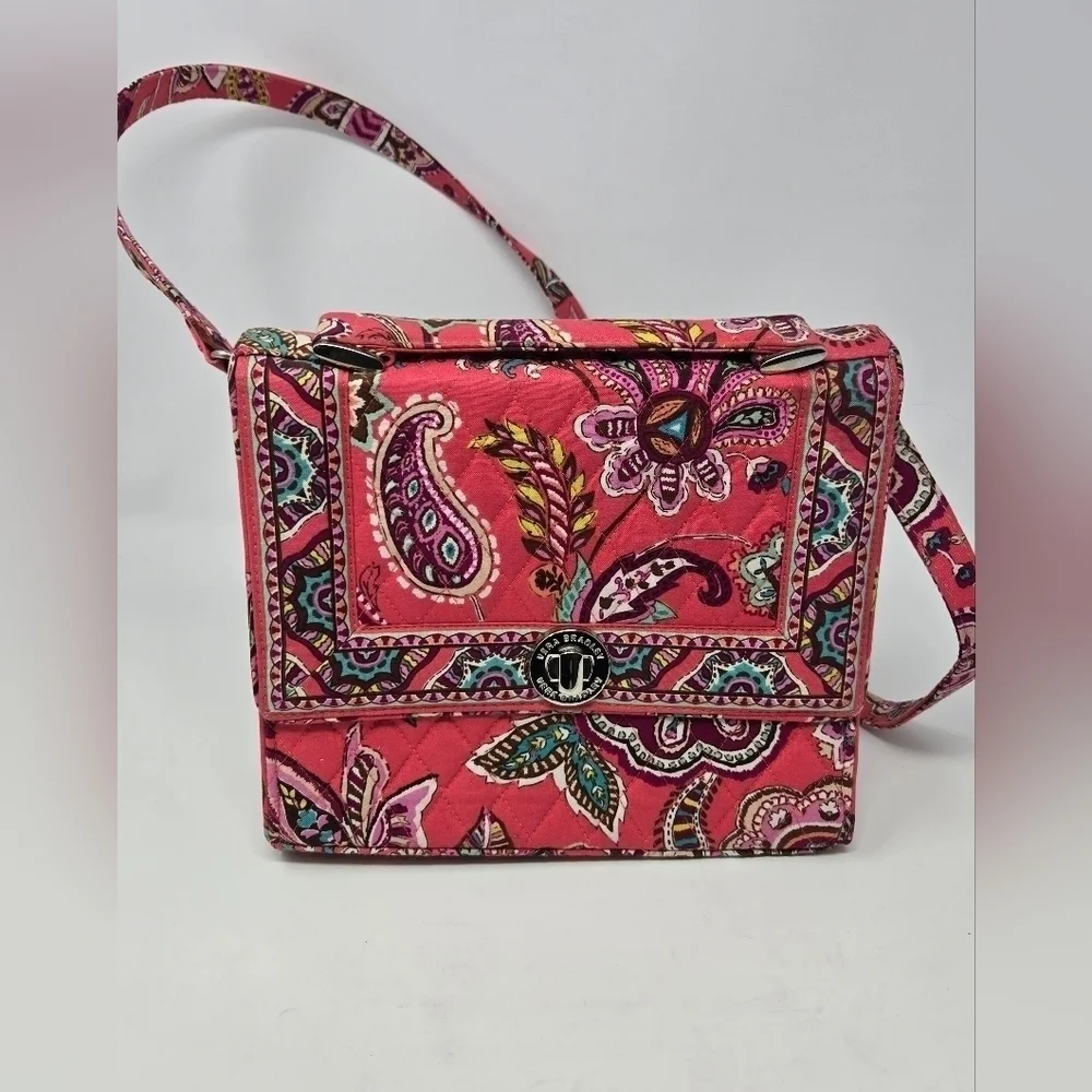 VERA BRADLEY CALL ME CORAL TURN LOCK HANDBAG CROSSBODY TOP HANDLE PURSE WOMEN